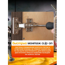 Петли мебельные с доводчиком накладные CLIP-ON 105 градусов комплект 2 шт